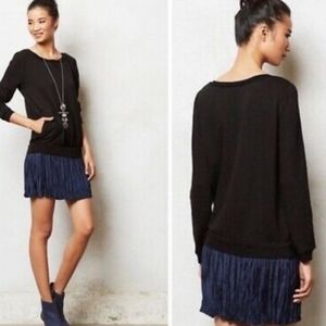 Anthropologie Bordeaux Dyad Sweater Dress BlackBlue Pleats SizeM
